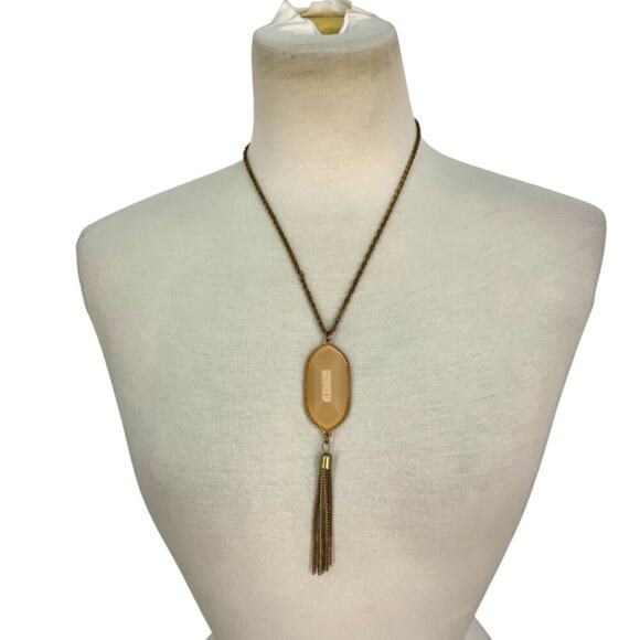 Vintage Peach Cabochon Tassel Pendant Necklace - Picture 1 of 4